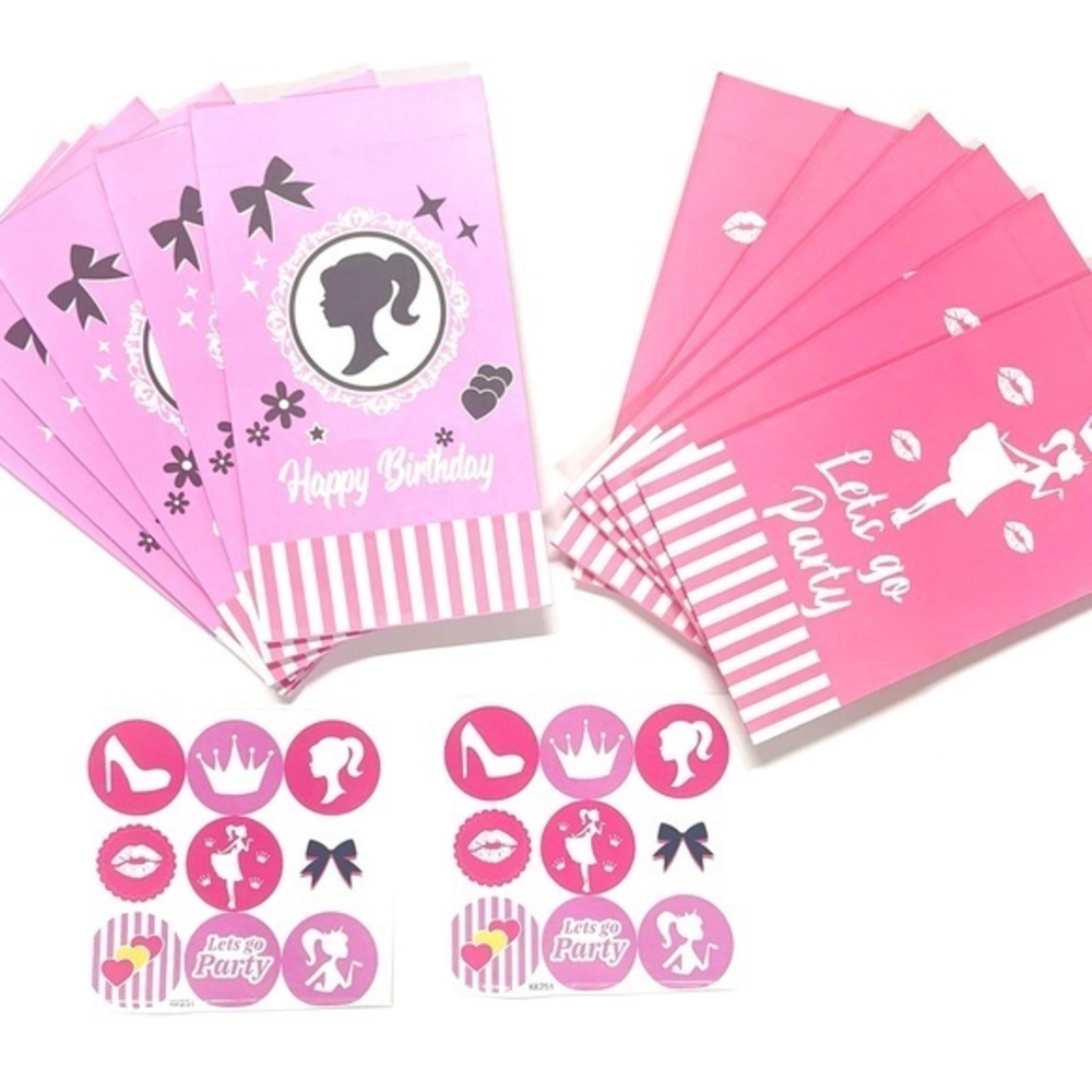 Barbie Pink gift Bags with Stickers 12 bags